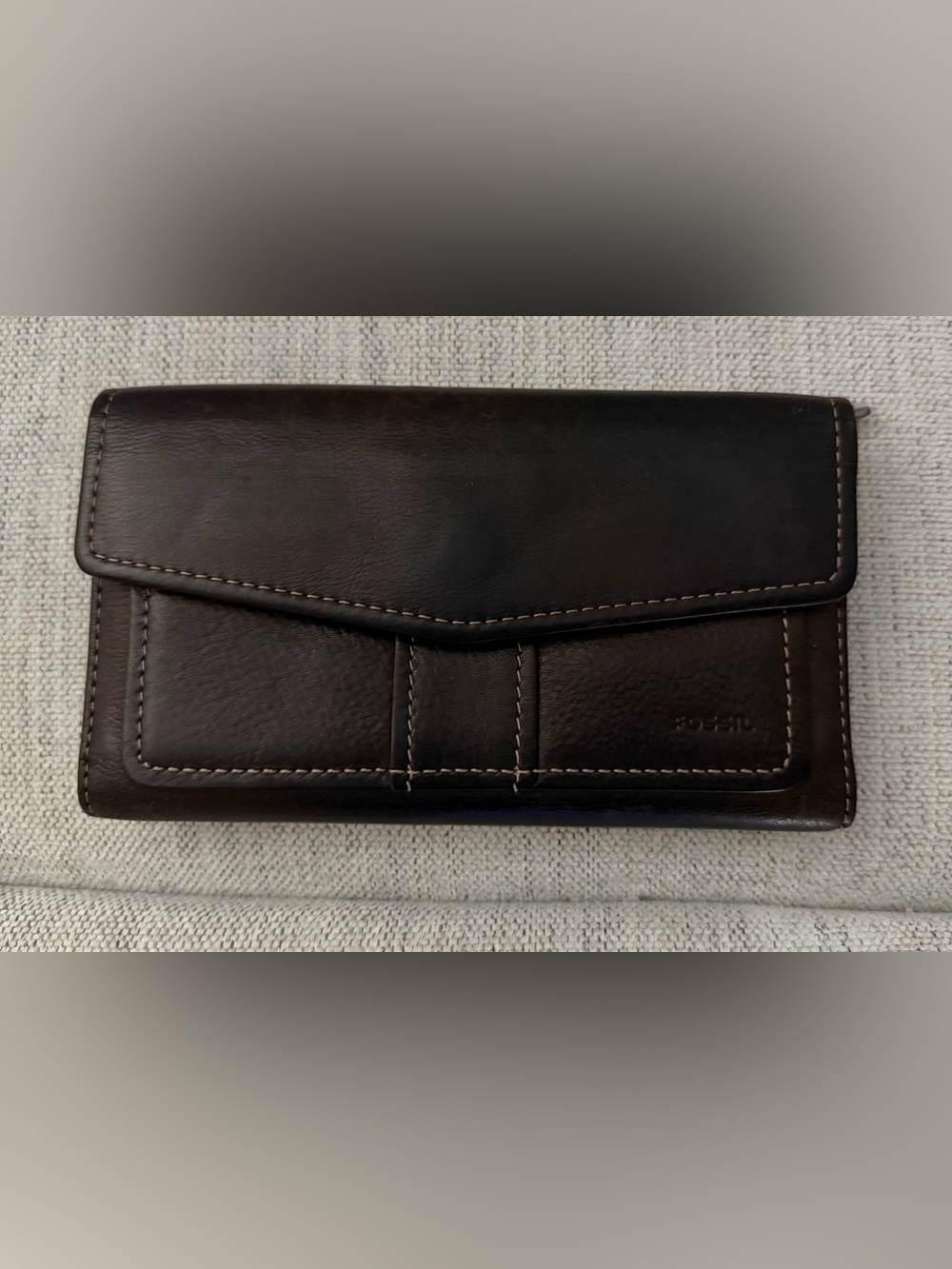 Vintage Fossil chocolate brown checkbook wallet.